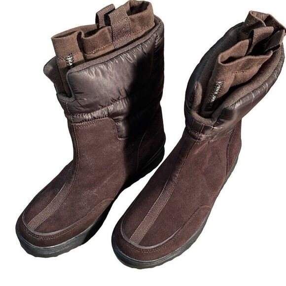 Lands' End Womens Suede Quilted Commuter Winter Snow Boots Brown‎ Size 7B - Picture 1 of 8